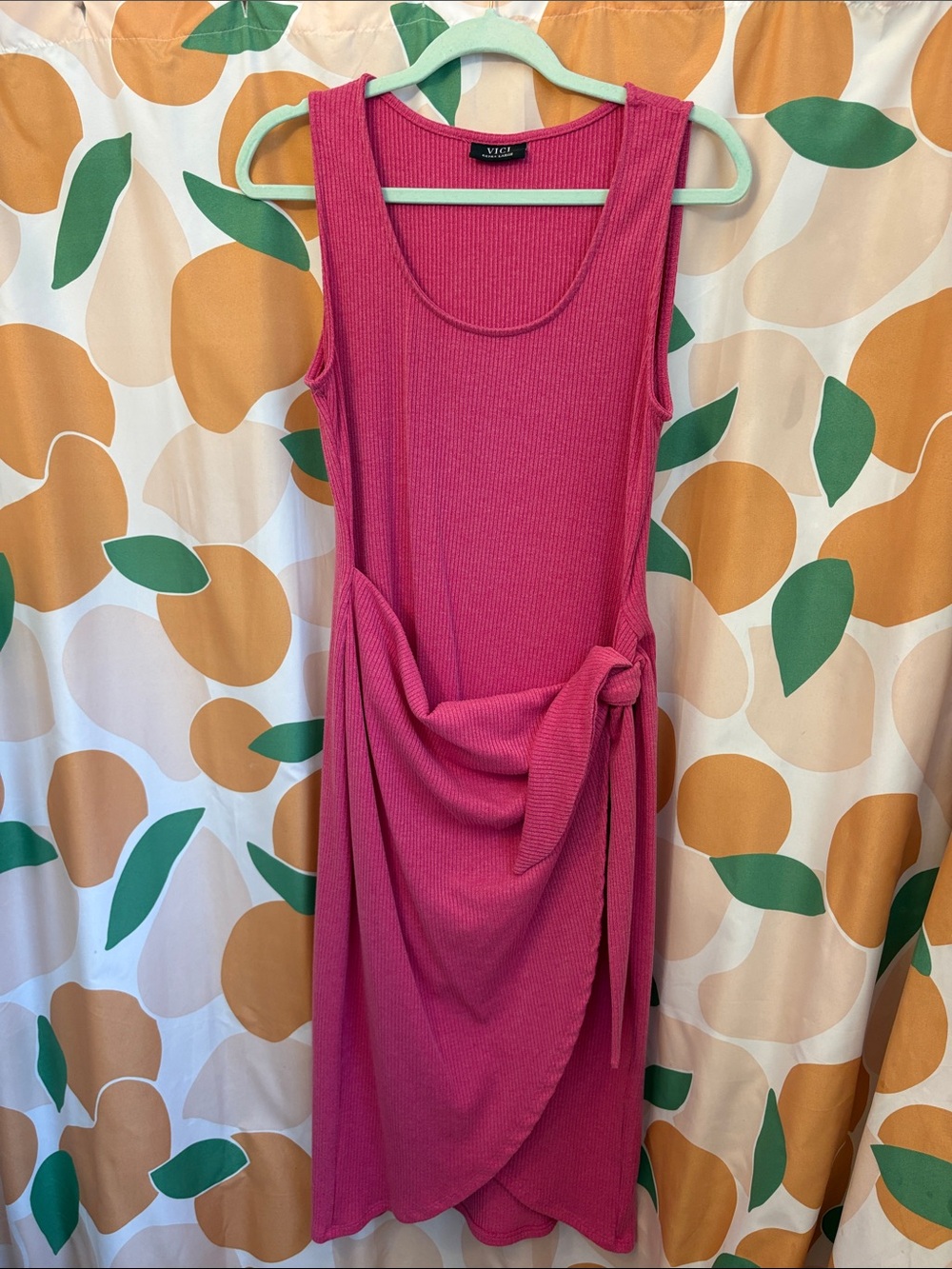 Wilmer Ribbed Front Tie Mini Dress - Fuchsia / XL